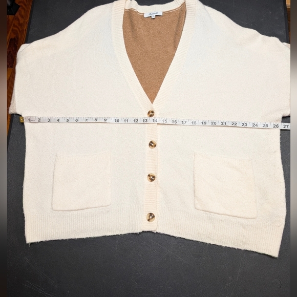 Madewell Short Kent Ex Boyfriend Heather Timber Cream and Tan Cardigan Sweater - Picture 9 of 14